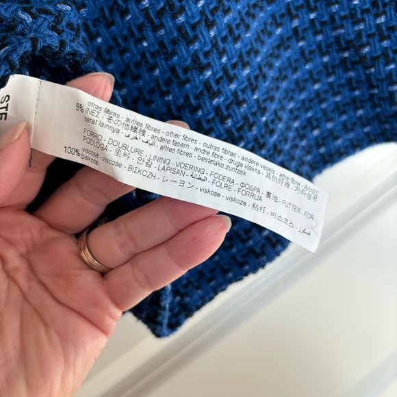 NWT Zara Textured Tweed Weave Blue Tank Mini Dress Spaghetti Straps Sz L - Picture 10 of 13